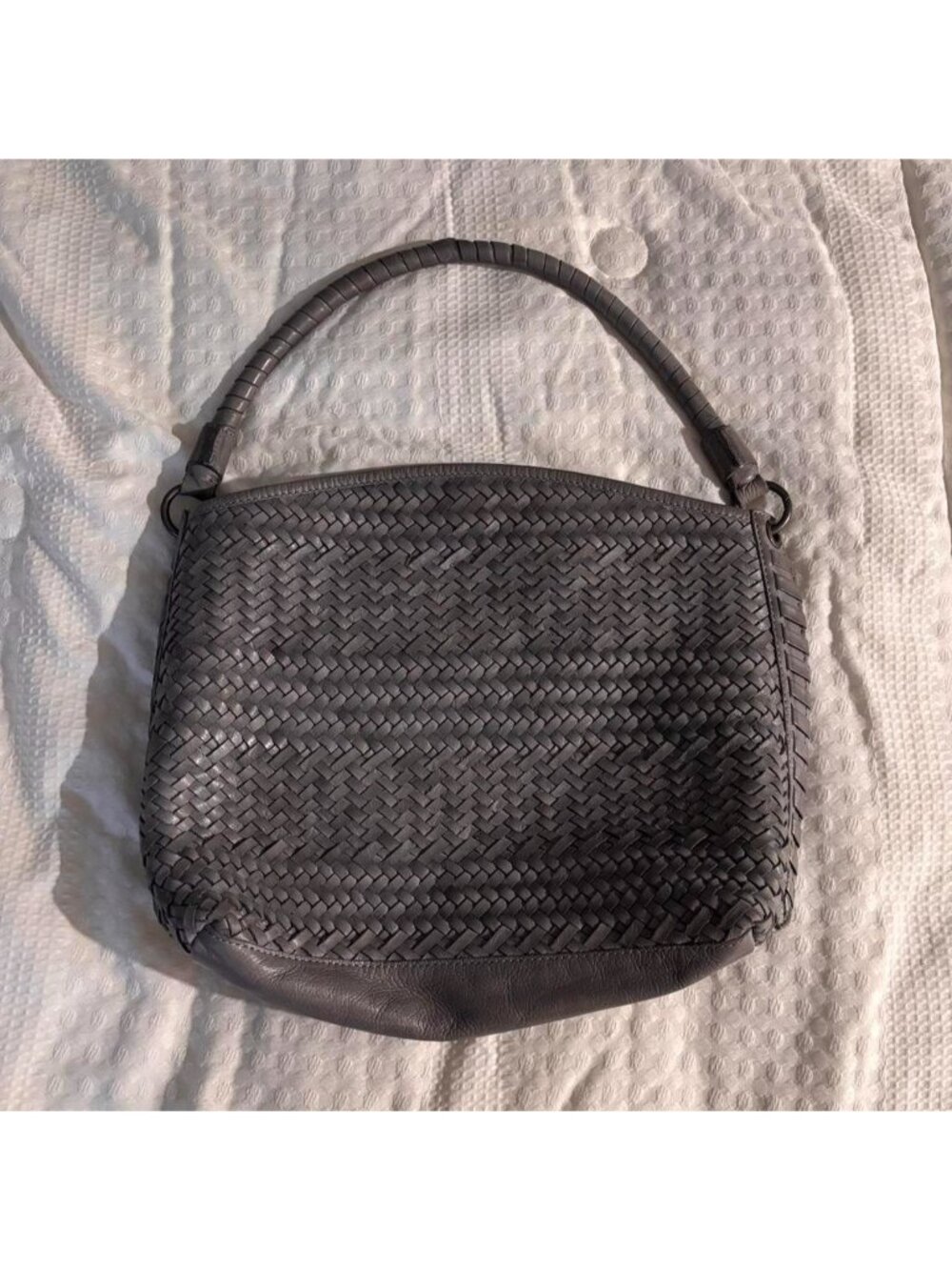 Handcrafted in India grey leather woven bagGreat...